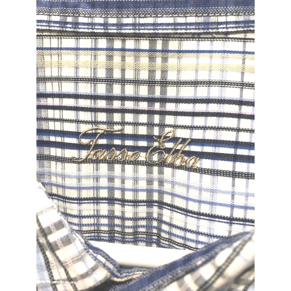 Tasso Elba Mens Blue Plaid XXL Short‎ Sleeve All Cotton Shirt - Picture 3 of 6